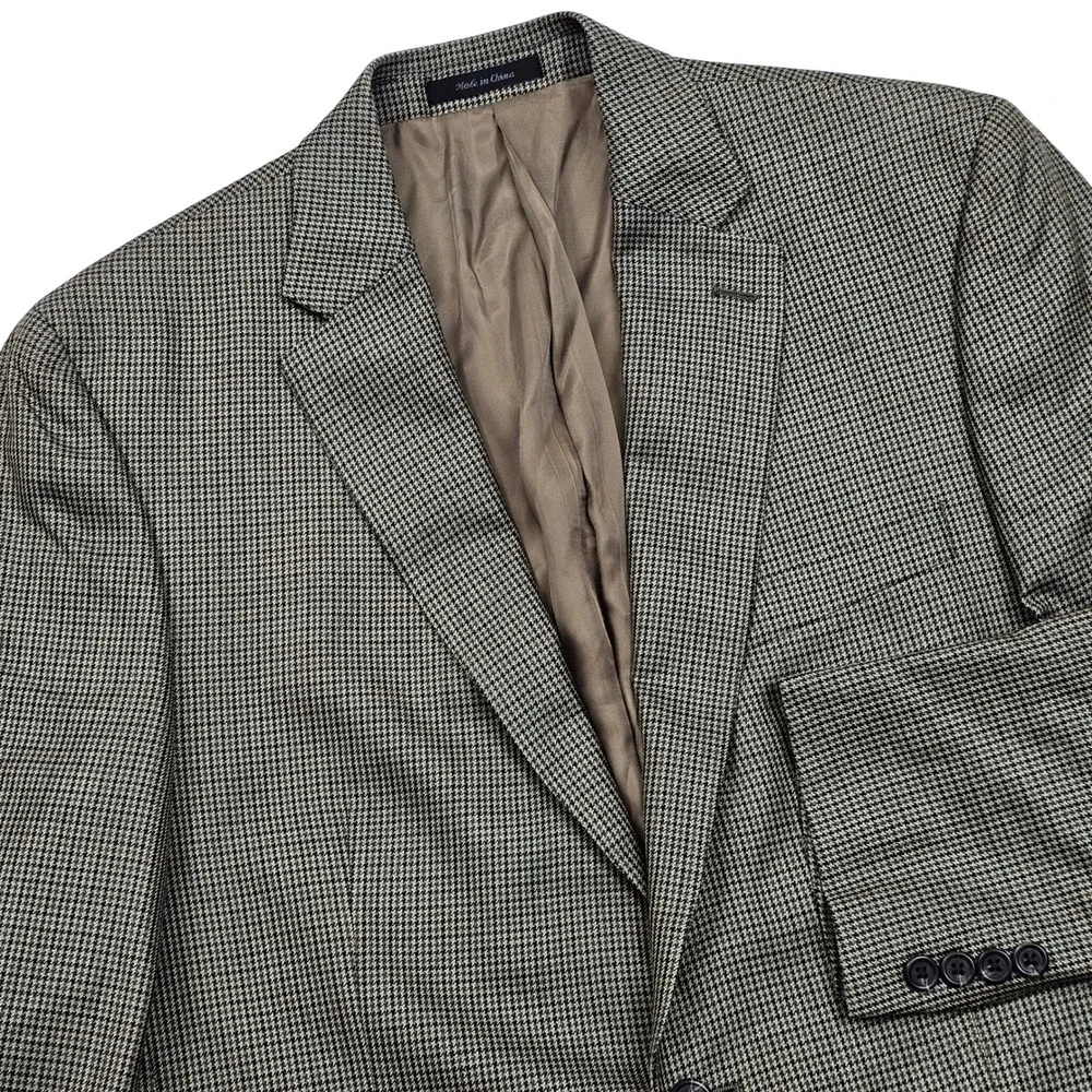 Lauren Ralph Lauren Blazer Mens 42L Brown Tan Silk Wool Houndstooth Academic